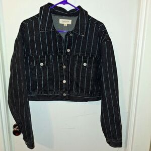 PacSun Black and White Stripe crop Jean Jacket. Size M/L